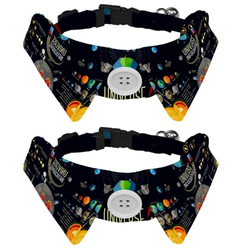Eslifey Hundehalsband mit Fliege und Glöckchen, Universum, Weltraum, Planeten, verstellbares Revers-Design, Katzenfliege, Halsband für kleine Haustiere, 2 Stück von Eslifey