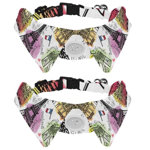 Eslifey Hundehalsband mit Fliege und Glöckchen, Vintage-Stil, Paris Eiffelturm, Postkarte, verstellbares Revers-Design, Katzen-Fliege, Halsband für kleine Haustiere, 2 Stück Eslifey Hundehalsband mit Fliege und Glöckchen, Vintage-Stil, Paris Eiffelturm, Postkarte, verstellbares Revers-Design, Katzen-Fliege, Halsband für kleine Haustiere, 2 Stück von Eslifey