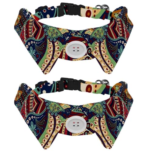 Eslifey Hundehalsband mit Fliege und Glöckchen, Vintage-Stil, ethnisches Paisleymuster, Boho-Blumendruck, verstellbares Revers-Design, Katzen-Fliege, Halsband für kleine Haustiere, 2 Stück Eslifey Hundehalsband mit Fliege und Glöckchen, Vintage-Stil, ethnisches Paisleymuster, Boho-Blumendruck, verstellbares Revers-Design, Katzen-Fliege, Halsband für kleine Haustiere, 2 Stück von Eslifey
