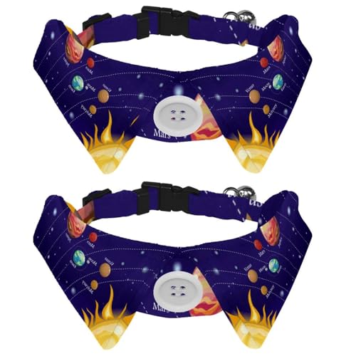 Eslifey Hundehalsband mit Fliege und Glöckchen, Weltraumplaneten, Galaxie, verstellbares Revers-Design, Katzenfliege, Halsband für kleine Haustiere, Violett, 2 Stück von Eslifey