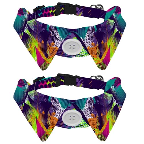 Eslifey Hundehalsband mit Fliege und Glöckchen, abstrakte geometrische Dreiecke, Spray, Neonmuster, verstellbares Revers-Design, Katzenfliege, Halsband für kleine Haustiere, 2 Stück Eslifey Hundehalsband mit Fliege und Glöckchen, abstrakte geometrische Dreiecke, Spray, Neonmuster, verstellbares Revers-Design, Katzenfliege, Halsband für kleine Haustiere, 2 Stück von Eslifey