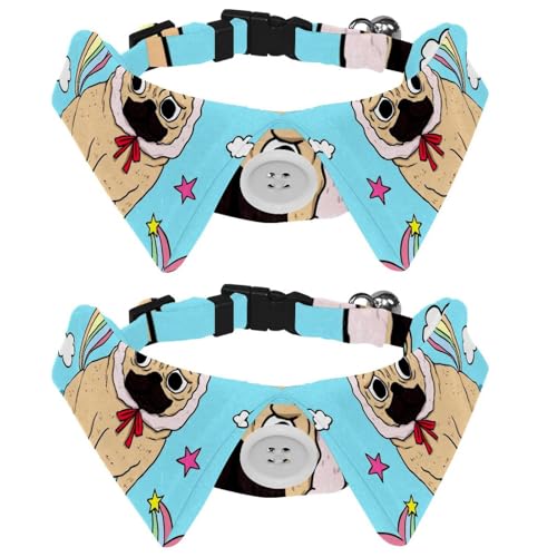 Eslifey Hundehalsband mit Fliege und Glöckchen, blaues Einhorn, verstellbares Revers-Design, Katzenfliege, Halsband für kleine Haustiere, 2 Stück von Eslifey