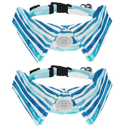 Eslifey Hundehalsband mit Fliege und Glöckchen, blaues Wasserwellen-Design, verstellbares Revers-Design, Katzenfliege, Halsband für kleine Haustiere, 2 Stück von Eslifey