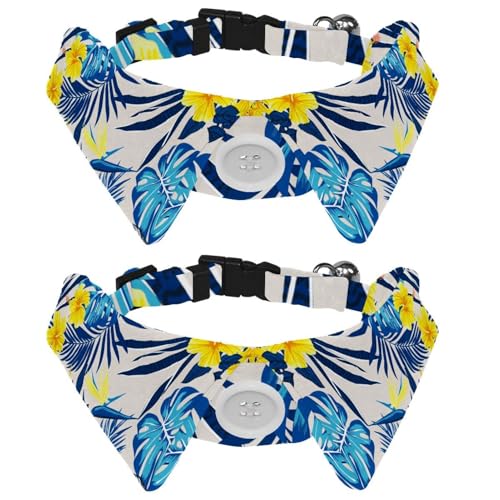 Eslifey Hundehalsband mit Fliege und Glöckchen, blaues tropisches Blättermuster, verstellbares Revers-Design, Katzenfliege, Halsband für kleine Haustiere, 2 Stück Eslifey Hundehalsband mit Fliege und Glöckchen, blaues tropisches Blättermuster, verstellbares Revers-Design, Katzenfliege, Halsband für kleine Haustiere, 2 Stück von Eslifey