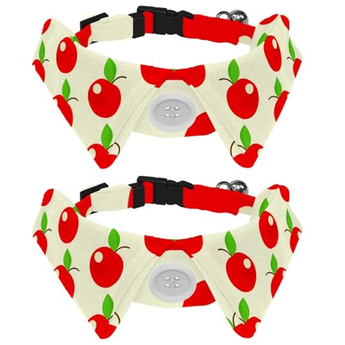 Eslifey Hundehalsband mit Fliege und Glöckchen, rotes Fruchtäpfelmuster, verstellbares Revers-Design, Katzenfliege, Halsband für kleine Haustiere, 2 Stück von Eslifey