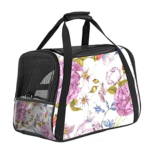 Haustier-Transporttasche für Katzen und Hunde, Motiv: Vögel und Blumen, weich, tragbar, faltbar, für Fluggesellschaften zugelassen von Eslifey