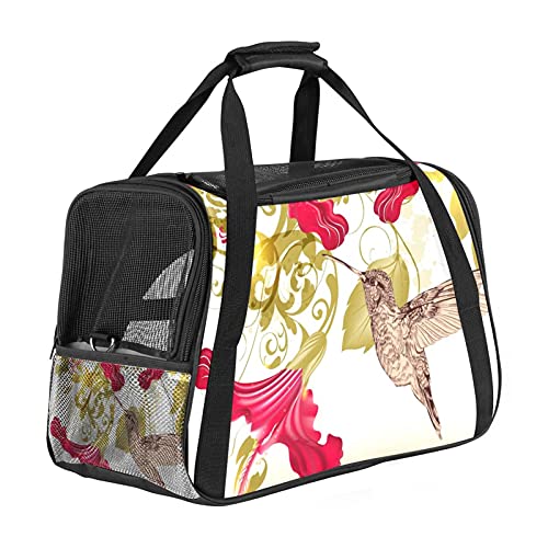 Haustier-Transporttasche im Retro-Stil mit Kolibri-Motiv, weich, für Katzen, Hunde, Welpen, bequem, tragbar, faltbar, für Fluggesellschaften zugelassen von Eslifey