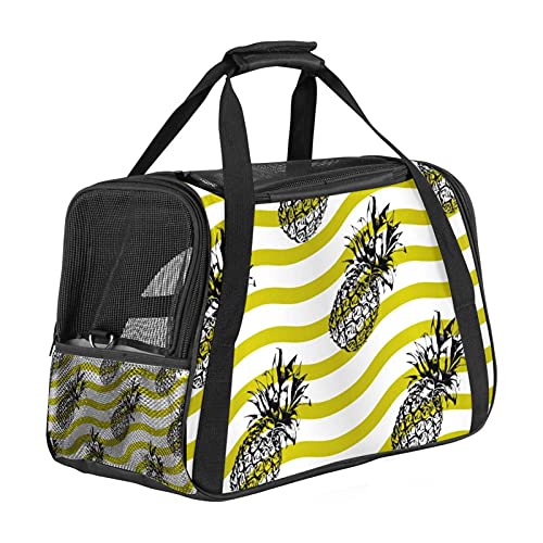 Haustier-Transporttasche mit Ananas-Streifen, weich, für Katzen, Hunde, Welpen, bequem, tragbar, faltbar, für Fluggesellschaften zugelassen von Eslifey