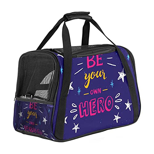 Haustier-Transporttasche mit Aufschrift „Be Your Owe Hero“, weich, für Katzen, Hunde, Welpen, bequem, tragbar, faltbar, für Fluggesellschaften zugelassen von Eslifey