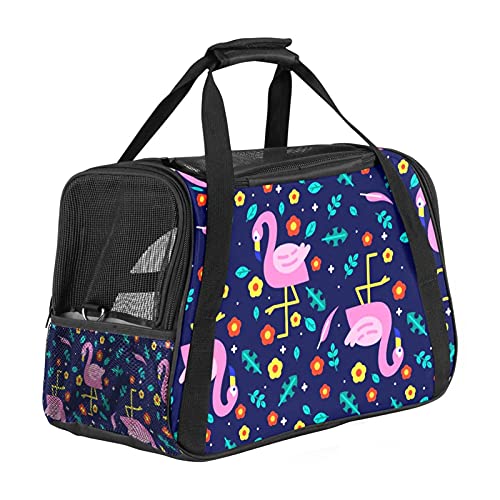 Haustier-Transporttasche mit Flamingo-Motiv, weich, für Katzen, Hunde, Welpen, bequem, tragbar, faltbar, für Fluggesellschaften zugelassen von Eslifey
