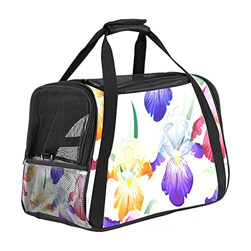 Haustier-Transporttasche mit Irisblumen-Motiv, weich, für Katzen, Hunde, Welpen, bequem, tragbar, faltbar, für Fluggesellschaften zugelassen von Eslifey