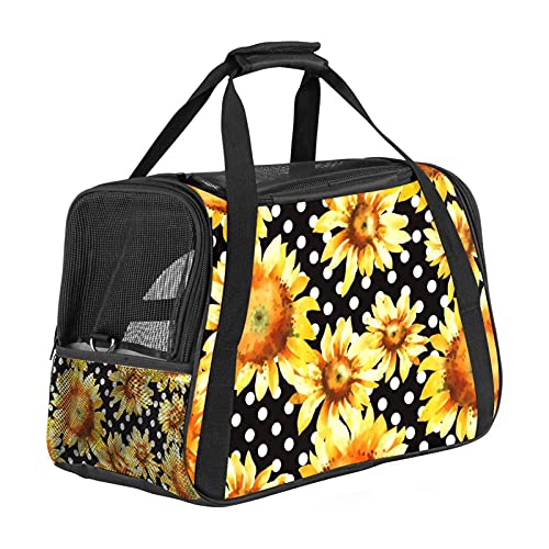 Haustier-Transporttasche mit Sonnenblumen, Wasserfarben, Punktemuster, weiche Seiten, für Katzen, Hunde, Welpen, bequem, tragbar, faltbar, für Fluggesellschaften zugelassen von Eslifey