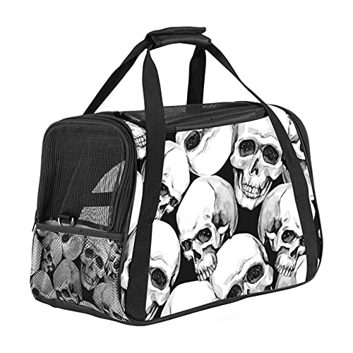 Haustier-Transporttasche mit Totenkopf-Motiv, für Katzen, Hunde, Welpen, bequem, faltbar, für Fluggesellschaften zugelassen, Schwarz / Weiß von Eslifey