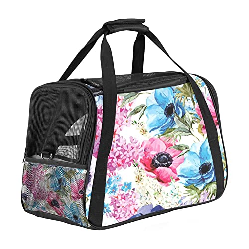 Haustier-Transporttasche mit Wasserfarben-Blumen, weiche Seiten, für Katzen, Hunde, Welpen, bequem, tragbar, faltbar, für Fluggesellschaften zugelassen von Eslifey