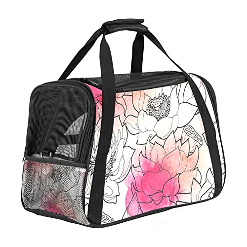 Haustier-Transporttasche mit Wasserfarben-Lotusblumen, weiche Seiten, für Katzen, Hunde, Welpen, bequem, tragbar, faltbar, für Fluggesellschaften zugelassen von Eslifey