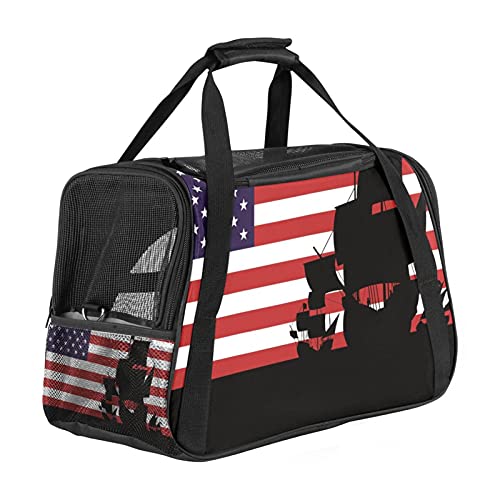 Haustier-Transporttasche mit amerikanischer Flagge, für Katzen, Hunde, Welpen, bequem, faltbar, für Fluggesellschaften zugelassen von Eslifey