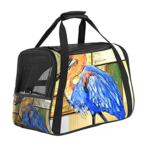 Haustier-Transporttasche mit blauen Federn, Vogel-Holz, weiche Seiten, für Katzen, Hunde, Welpen, bequem, tragbar, faltbar, für Fluggesellschaften zugelassen von Eslifey
