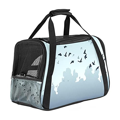 Haustier-Transporttasche mit fliegenden Vögeln, Illustration, weich, für Katzen, Hunde, Welpen, bequem, tragbar, faltbar, für Fluggesellschaften zugelassen von Eslifey