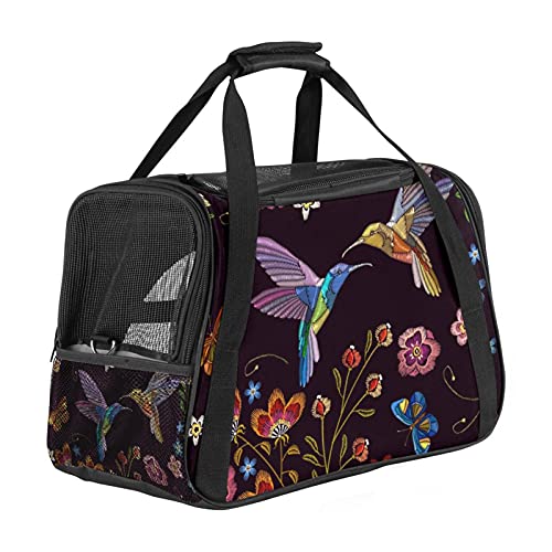 Haustier-Transporttasche mit tropischen Blumen, Kolibri-Muster, weiche Seiten, für Katzen, Hunde, Welpen, bequem, tragbar, faltbar, für Fluggesellschaften zugelassen von Eslifey