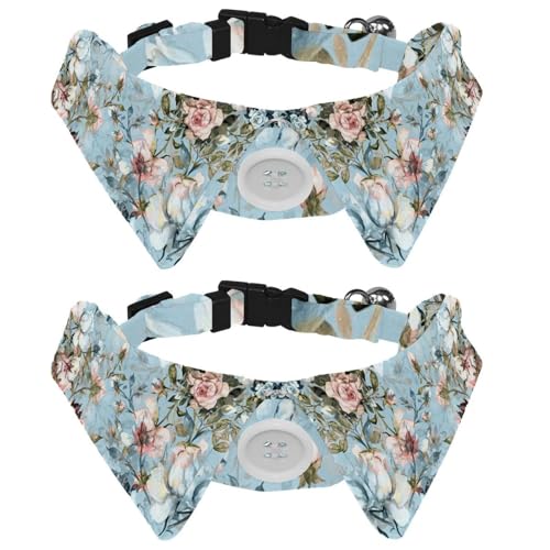 Hundehalsband mit Fliege und Glöckchen, Blumenmuster, Aquarell-Blumen, verstellbares Revers-Design, Katzenfliege, Halsband für kleine Haustiere, 2 Stück Hundehalsband mit Fliege und Glöckchen, Blumenmuster, Aquarell-Blumen, verstellbares Revers-Design, Katzenfliege, Halsband für kleine Haustiere, 2 Stück von Eslifey