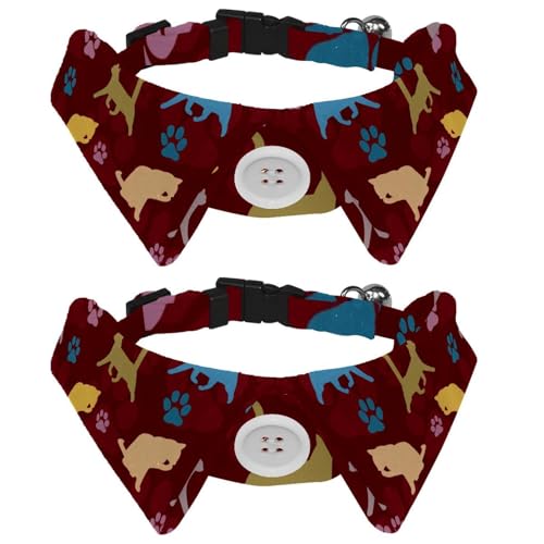 Hundehalsband mit Fliege und Glöckchen, Katzen mit Pfoten, verstellbares Revers-Design, Katzenfliege, Halsband für kleine Haustiere, 2 Stück Hundehalsband mit Fliege und Glöckchen, Katzen mit Pfoten, verstellbares Revers-Design, Katzenfliege, Halsband für kleine Haustiere, 2 Stück von Eslifey