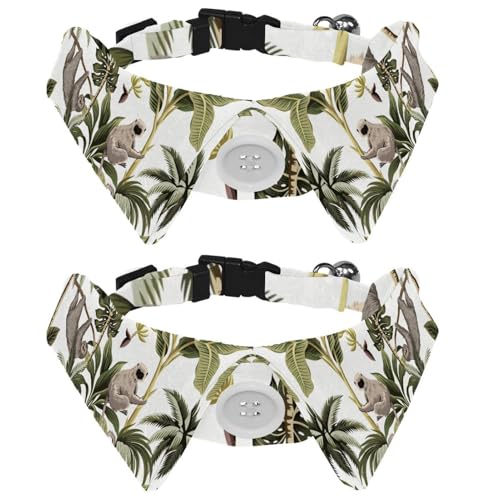 Hundehalsband mit Fliege und Glöckchen, Tukan-Faultier-Palmen, verstellbares Revers-Design, Katzenfliege, Halsband für kleine Haustiere, 2 Stück Hundehalsband mit Fliege und Glöckchen, Tukan-Faultier-Palmen, verstellbares Revers-Design, Katzenfliege, Halsband für kleine Haustiere, 2 Stück von Eslifey