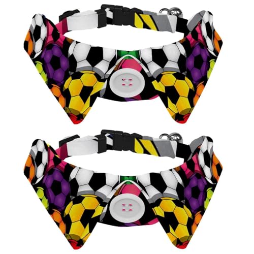 Hundehalsband mit Fliege und Glöckchen, buntes Bälle-Muster, Fußball, verstellbares Revers-Design, Katzenfliege, Halsband für kleine Haustiere, 2 Stück Hundehalsband mit Fliege und Glöckchen, buntes Bälle-Muster, Fußball, verstellbares Revers-Design, Katzenfliege, Halsband für kleine Haustiere, 2 Stück von Eslifey