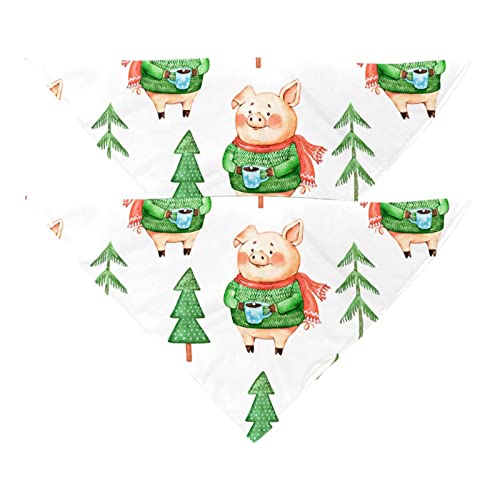 Hundehalstuch, Hero Pig mit grünem Pullover, Kaffee, Weihnachtsbaum, Haustierschal, Chiffon-Bandana, Dreieck-Lätzchen, Zubehör für kleine, mittelgroße und große Hunde, Welpen, Haustiere, 2 Stück von Eslifey