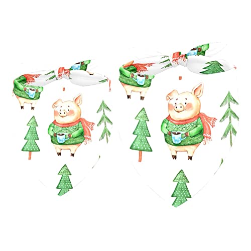 Hundehalstuch, Hero Pig mit grünem Pullover, Kaffee, Weihnachtsbaum, Haustierschal, Chiffon-Bandana, Dreieck-Lätzchen, Zubehör für kleine, mittelgroße und große Hunde, Welpen, Haustiere, 2 Stück von Eslifey