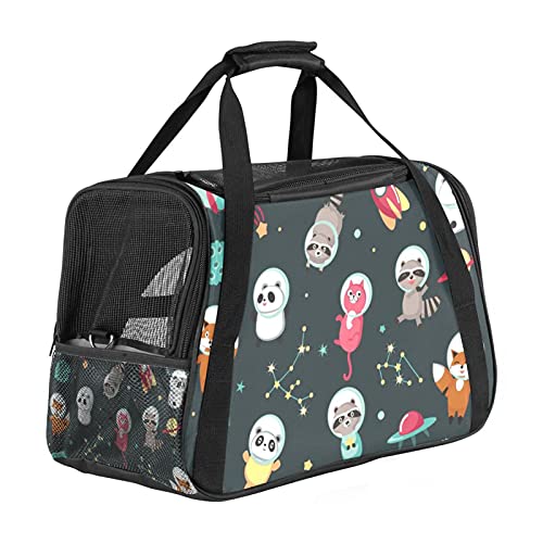Pet Carrier Animals Raccoon Fox Bear Space Pattern Soft-Sided Pet Travel Carriers for Cats,Dogs Puppy Comfort Portable Foldable Pet Bag Airline Approved von Eslifey