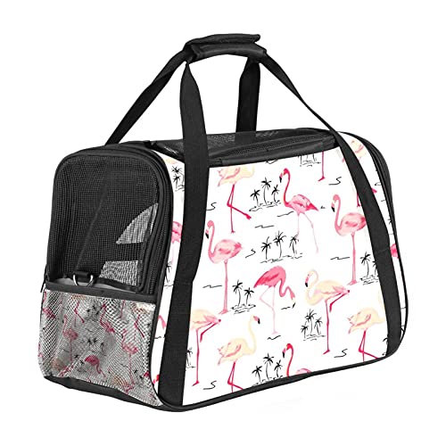 Transporttasche für Haustiere, Flamingo, Vogel, Palme, Muster, weich, für Katzen, Hunde, Welpen, bequem, tragbar, faltbar, für Fluggesellschaften zugelassen von Eslifey