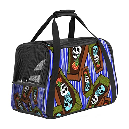 Transporttasche für Haustiere, Gothic-Stil, Totenkopf-Design, Blau gestreift, weich, für Corgi, Katzen, Hunde, Welpen, bequem, tragbar, faltbar, von Fluggesellschaften zugelassen Transporttasche für Haustiere, Gothic-Stil, Totenkopf-Design, Blau gestreift, weich, für Corgi, Katzen, Hunde, Welpen, bequem, tragbar, faltbar, von Fluggesellschaften zugelassen von Eslifey