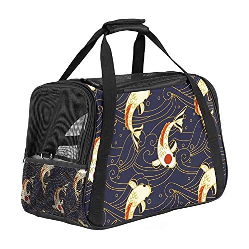Transporttasche für Haustiere, Koi, Fisch und Wellen im japanischen Stil, weich, für Katzen, Hunde, Welpen, bequem, faltbar, für Fluggesellschaften zugelassen von Eslifey
