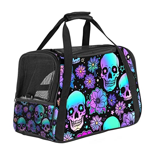 Transporttasche für Haustiere, Neon-Totenköpfe, Blumen, weich, für Corgi, Katzen, Hunde, Welpen, bequem, tragbar, faltbar, von Fluggesellschaften zugelassen Transporttasche für Haustiere, Neon-Totenköpfe, Blumen, weich, für Corgi, Katzen, Hunde, Welpen, bequem, tragbar, faltbar, von Fluggesellschaften zugelassen von Eslifey