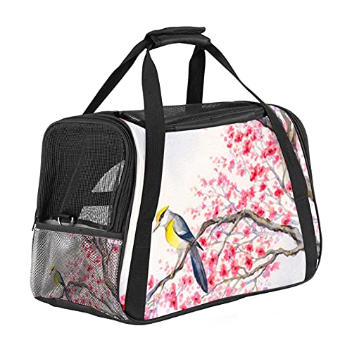 Transporttasche für Haustiere, Pink mit Blumenmuster, japanisches Design von Parus Major Oriolus, weich, für Katzen, Hunde, Welpen, bequem, tragbar, faltbar, für Fluggesellschaften zugelassen von Eslifey