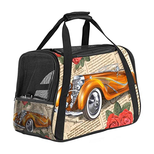 Transporttasche für Haustiere, Retro-Auto, Zeitungs-Hintergrund, weiche Seiten, für Corgi, Katzen, Hunde, Welpen, bequem, tragbar, faltbar, von Fluggesellschaften zugelassen Transporttasche für Haustiere, Retro-Auto, Zeitungs-Hintergrund, weiche Seiten, für Corgi, Katzen, Hunde, Welpen, bequem, tragbar, faltbar, von Fluggesellschaften zugelassen von Eslifey