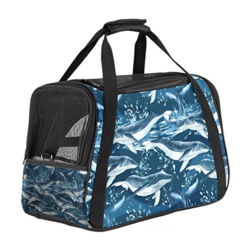 Transporttasche für Haustiere, Wale, Aquarellmuster, weiche Seiten, für Corgi, Katzen, Hunde, Welpen, bequem, tragbar, faltbar, von Fluggesellschaften zugelassen Transporttasche für Haustiere, Wale, Aquarellmuster, weiche Seiten, für Corgi, Katzen, Hunde, Welpen, bequem, tragbar, faltbar, von Fluggesellschaften zugelassen von Eslifey