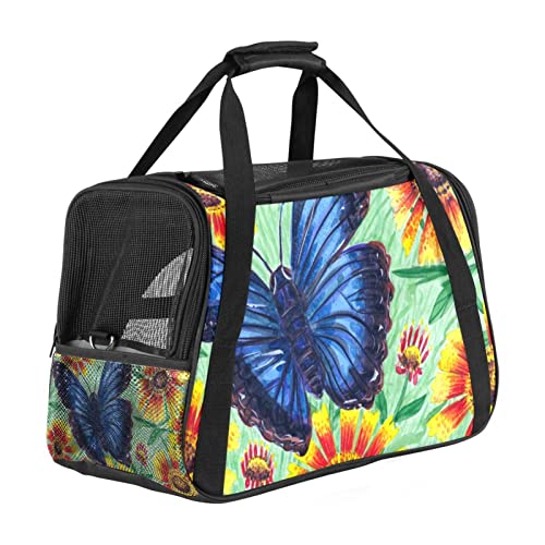 Transporttasche für Haustiere, blau, Schmetterling, Blumen, weich, für Corgi, Katzen, Hunde, Welpen, bequem, tragbar, faltbar, von Fluggesellschaften zugelassen Transporttasche für Haustiere, blau, Schmetterling, Blumen, weich, für Corgi, Katzen, Hunde, Welpen, bequem, tragbar, faltbar, von Fluggesellschaften zugelassen von Eslifey