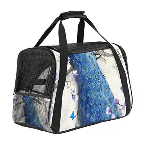 Transporttasche für Haustiere, blauer Pfau mit Magnolie, weiche Seiten, für Corgi, Katzen, Hunde, Welpen, bequem, tragbar, faltbar, von Fluggesellschaften zugelassen Transporttasche für Haustiere, blauer Pfau mit Magnolie, weiche Seiten, für Corgi, Katzen, Hunde, Welpen, bequem, tragbar, faltbar, von Fluggesellschaften zugelassen von Eslifey