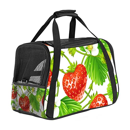 Transporttasche für Haustiere, frische Erdbeeren und Blumen, weiche Seiten, für Corgi, Katzen, Hunde, Welpen, bequem, tragbar, faltbar, von Fluggesellschaften zugelassen von Eslifey