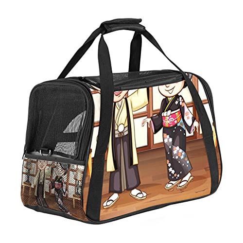 Transporttasche für Haustiere, japanisches Paar, mit traditionellem Kimono, weich, für Katzen, Hunde, Welpen, bequem, tragbar, faltbar, für Fluggesellschaften zugelassen von Eslifey