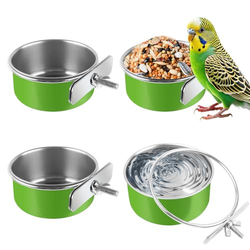4 Stück Edelstahl-Vogelnäpfe, kleine Vogelfutterschalen für Käfig, Papageienkäfig-Futterstation mit Klemmhalter für Sittiche/Nymphensittiche/Sittiche/Wellensittiche/Frettchen/Kleintiere 4 Stück Edelstahl-Vogelnäpfe, kleine Vogelfutterschalen für Käfig, Papageienkäfig-Futterstation mit Klemmhalter für Sittiche/Nymphensittiche/Sittiche/Wellensittiche/Frettchen/Kleintiere von Esmorah