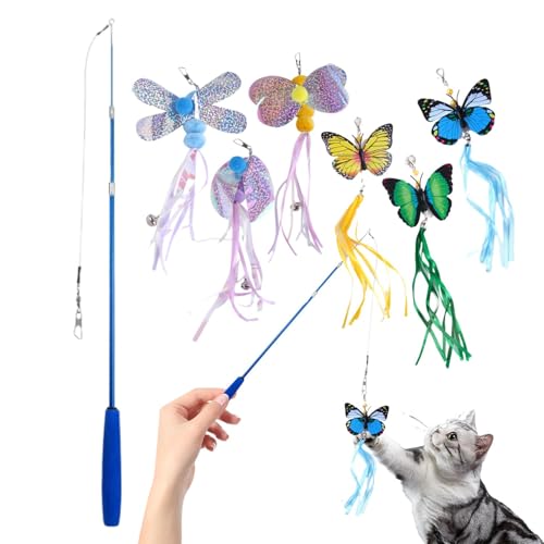 Esncddym Katzen-Teaser-Stick, Katzenspielzeug mit Federn - Interaktives Kätzchen-Angelrute-Spielzeug | Lustiges Katzenspielzeug für den Innenbereich, Kätzchenfedern, Zauberstab, Spielzeug für Katzen, Esncddym Katzen-Teaser-Stick, Katzenspielzeug mit Federn - Interaktives Kätzchen-Angelrute-Spielzeug | Lustiges Katzenspielzeug für den Innenbereich, Kätzchenfedern, Zauberstab, Spielzeug für Katzen, von Esncddym