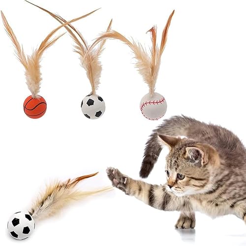 Esoes 6 Katzenspielzeug mit Federn – Bunter Katzenball mit hüpfendem Schwanz für Hauskatzen, interaktives Cat Toy für Indoor & Outdoor, lustiges Spielzeug für Katzen und Hunde von Esoes