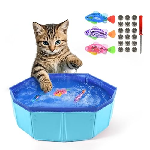 Esoes Katzenpool mit 3 Roboterfischen, lustiges LED-Licht, schwimmendes Fischspielzeug für Wasserspiele, interaktive stimulierende Selbstspiel-Anreicherung für Indoor-Katzen, lustiges Fischspielzeug Esoes Katzenpool mit 3 Roboterfischen, lustiges LED-Licht, schwimmendes Fischspielzeug für Wasserspiele, interaktive stimulierende Selbstspiel-Anreicherung für Indoor-Katzen, lustiges Fischspielzeug von Esoes