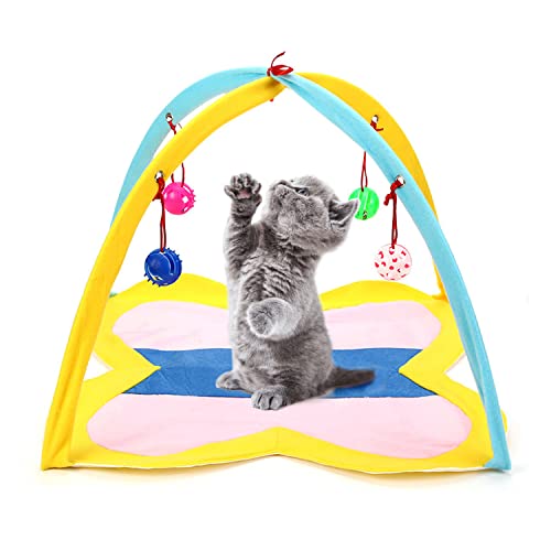 Esoes Katzenzelt Aktivitätszentrum Spielzelt Spielmatte Glockenball Hängendes Spielzeug Faltbares Katzenbett Zelt Hilft Katzen Bewegung Kätzchen Spielzeug Haustier Zubehör von Esoes