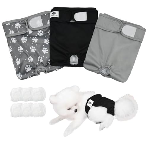 Esoes Wiedervendbare Hundewindeln, Maschinenwaschbar 3 Stück hundehöschen läufigkeit (Schwarz Gray, M) Maschinenwaschbar & Umweltfreundlich - Geschenk Haustier-Pads 6 Stück von Esoes