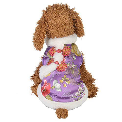 Esoes Wintermantel für Hunde und Katzen, chinesischer Stil, Cheongsam-Wolle, mit Kunstfellkragen, für kalte Wetter, Haustierkleidung für Welpen, Katzen und Hunde von Esoes