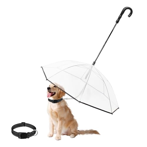 Hund Transparente Regenschirm Pet Umbrella Skalierbar Hundeschirm Welpen mit Leine und Kette für Spaziergänge im Freien bei Schnee oder Regen (A) von Esoes
