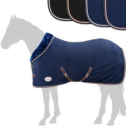 Esposita Abschwitzdecke mit Fellkragen Champion Edition Fleecedecke mit Kragen und Zierpaspel, Paradedecke, Showdecke Navy-Rosegold 155cm von Esposita